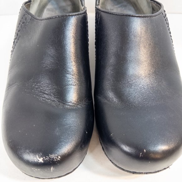 Dansko Size 40 (US 9.5) Tamara Clog Black Leather Slip On Nursing Heeled Shoe - Picture 4 of 9